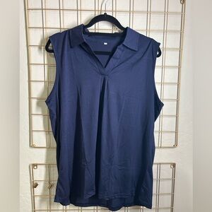 Navy Sleeveless Polo Style Top | NWT | Size XL | Soft & Stretchy